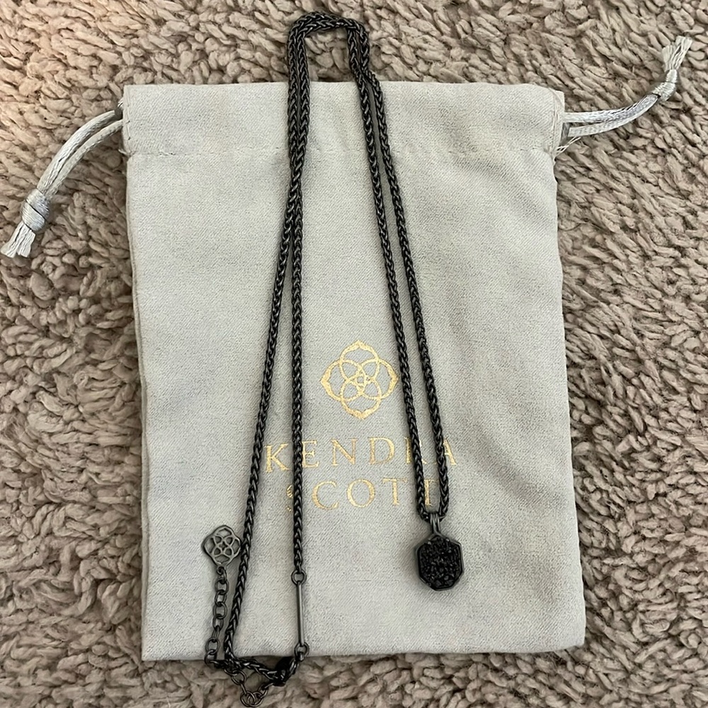 Kendra Scott Vintage Teo Necklace in Black Drusy and Gunmetal
